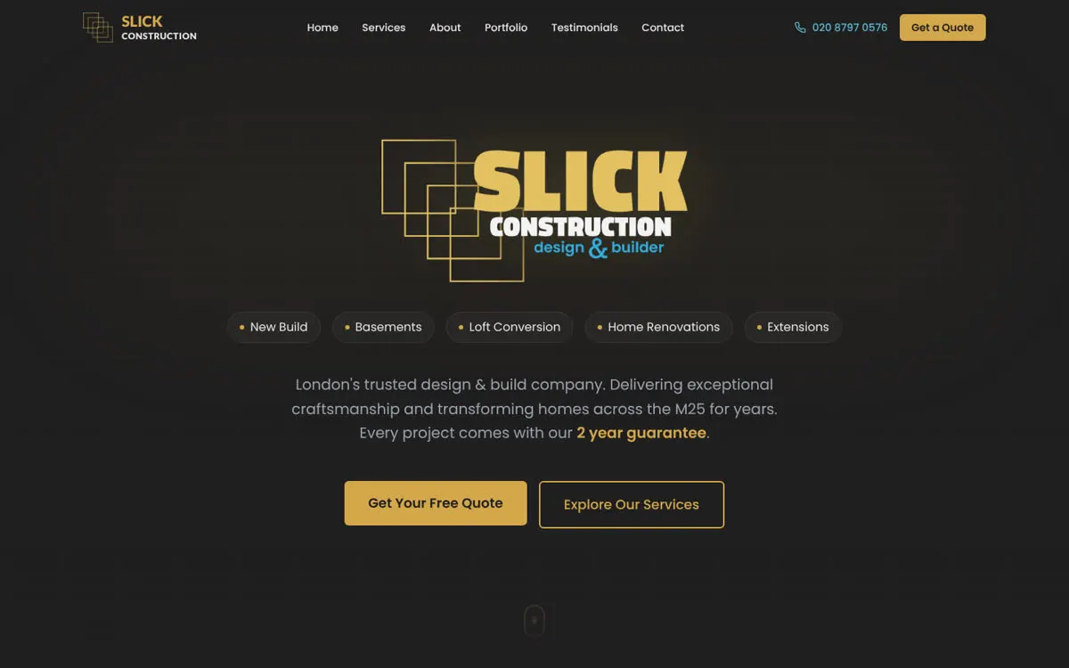 Slick Construction on desktop